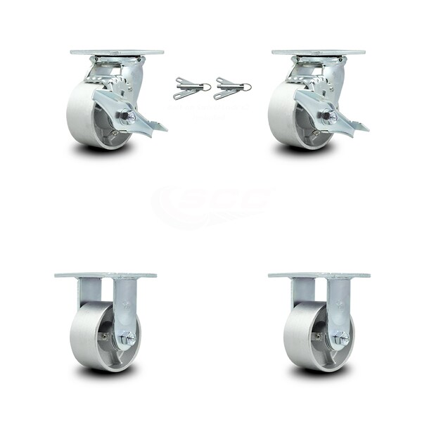 4 Inch Semi Steel Caster Set with 2 Brakes/Swivel Lock 2 Rigid